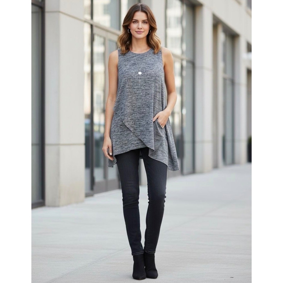 Calvin Klein Grey Heathered Sleeveless Asymmetrical Tunic Top Women's S|P