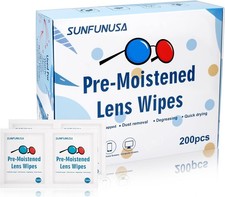 200 Count Lens Cleaning Wipes-Pre-Moistened Individually 200 Pack, White
