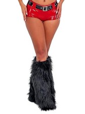 Women's Faux Fur Leg Warmers Y2k Winter Warm Boot Covers Cuffs One Size A-black