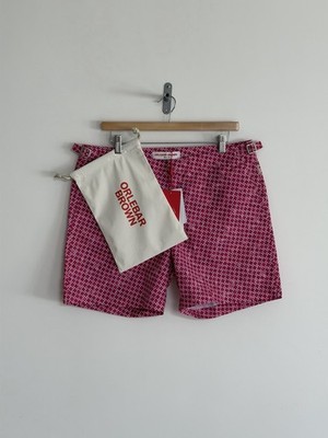 Orlebar Brown Swimming Beach Shorts Bulldog Pink Geo Mens Large W34 New