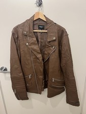 Forever 21 Brown Moto Leather Jacket Size L Damaged, Great for Restoration