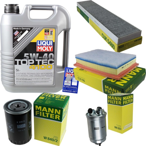 Mann Inspektionspaket 5L Liqui Moly Top Tec 4100 5W-40 FüR Ford Galaxy 1.9 Tdi-image