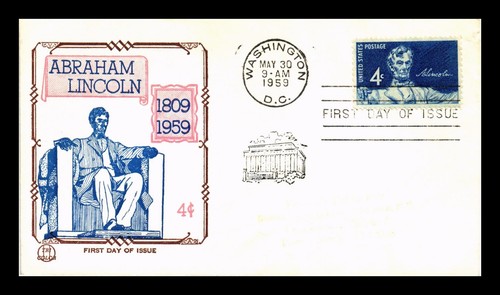 US COVER LINCOLN SESQUICENTENNIAL FDC SCOTT 1116 TRI COLOR CACHET ...