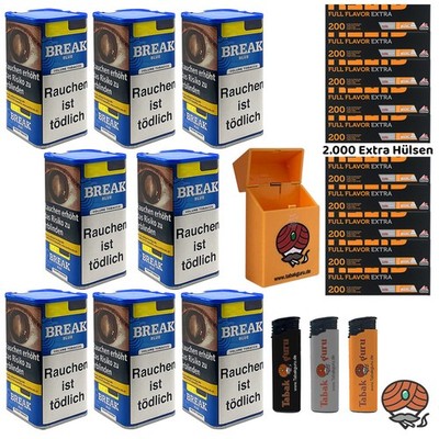 Break Blue/Blau XXL Volumentabak Dose 8x 85g, 2000 Full Flavor Extra Hülsen,