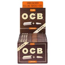 OCB Virgin 1 1/4 Rolling Papers  Tips 1.25 Size Full Box of 24 Booklets 