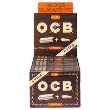 OCB Virgin 1 1/4 Rolling Papers + Tips 1.25 Size (Full Box of 24 Booklets)