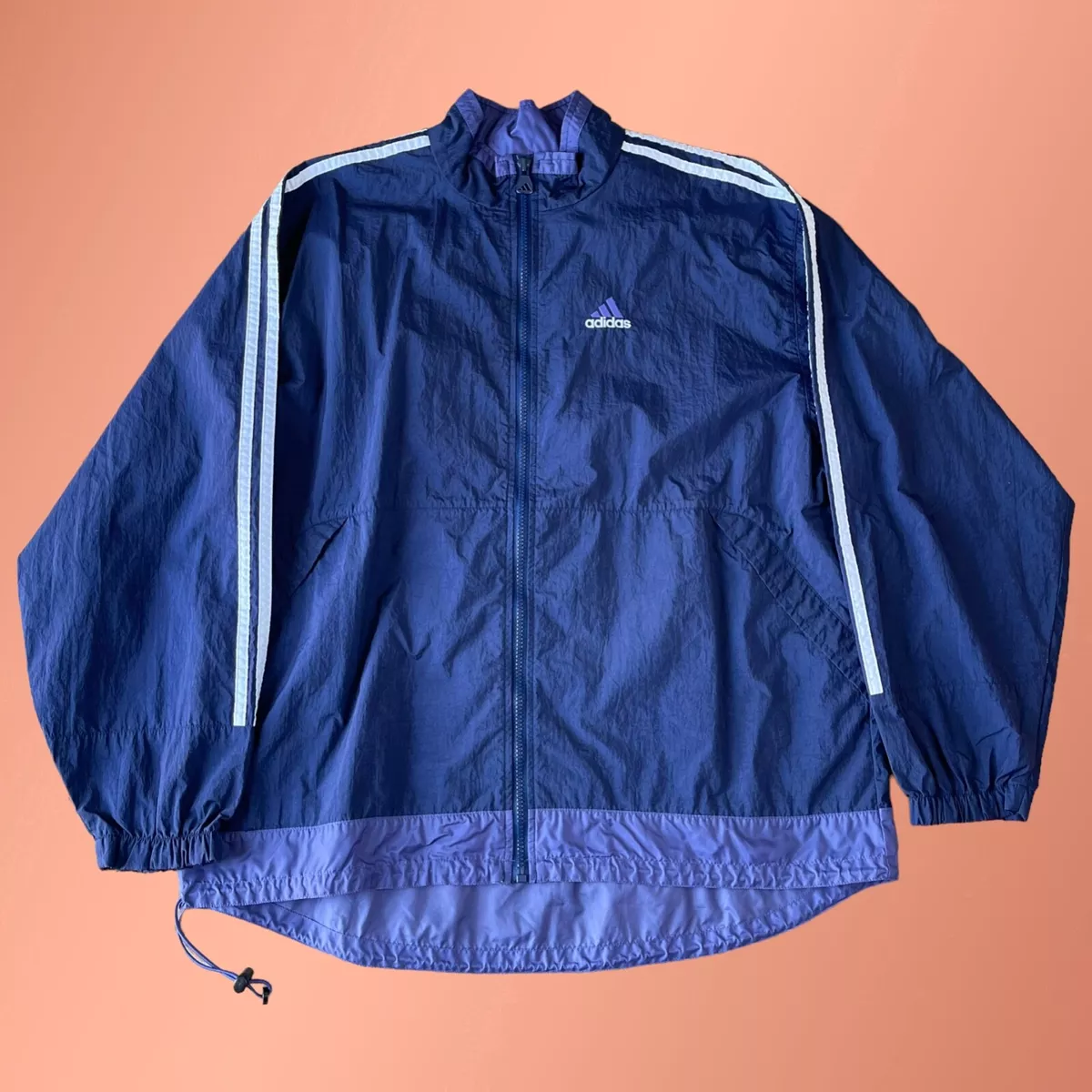 Vintage 90s Purple Blue Adidas Nylon Full Zip Windbreaker Jacket Size Large