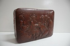 VINTAGE LEATHER EMBOSSED GENTS JEWELLERY CUFFLINK CASE BOX ITALY LOS BORRACHOS