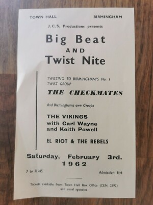 Original concert handbill Birmingham Town Hall 1962 The Checkmates