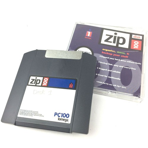 Iomega Zip Disk PC100 IBM Single Diskette 100MB Storage Capacity w Original Case - 第 1/2 張圖片