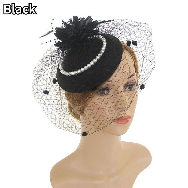 Mujeres Pastillero Sombrero con Velo Fascinador Diadema Novia Boda Cóctel Retro Foto 3 de 4
