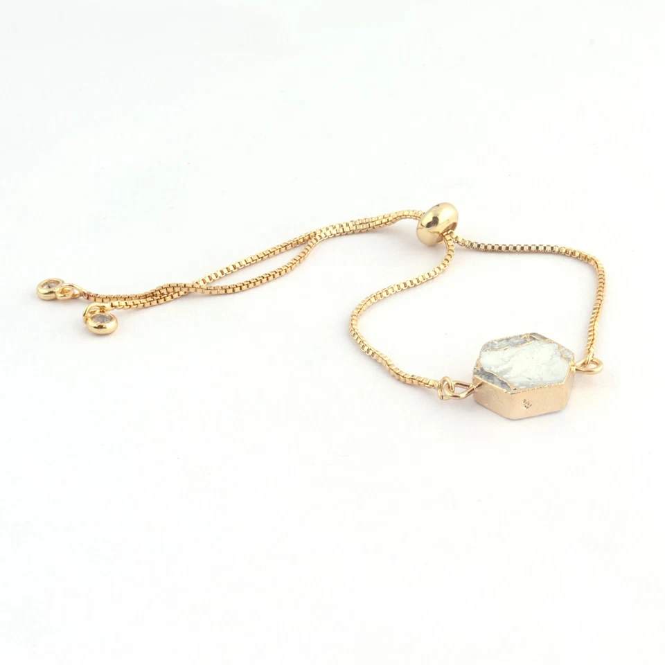 Copper Howlite Turquoise CZ Quartz 24k Gold Plated Adjustable Chain Bracelet   - Image 3 of 3