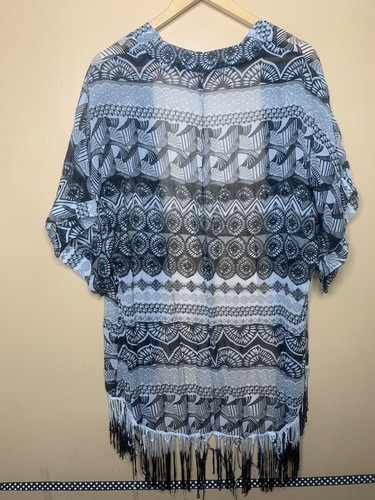 Steve Madden Women Size Medium Cartigan Open Front Gray Geometric Short Sleeve - Picture 16 of 22