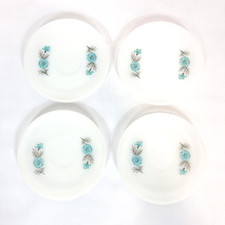 Vintage Fire King White Milk Glass Bonnie Blue Saucer 6" Lot Of 4 USA Made