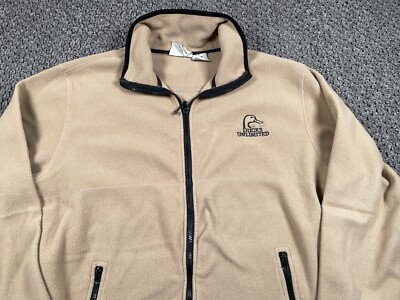 Ducks Unlimited Zip Fleece Jacket Adult XL Beige Embroidered