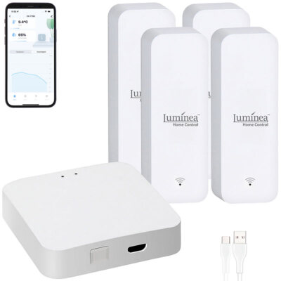 4er-Set Temperatur- & Feuchtigkeits-Sensoren + WLAN-Gateway, App