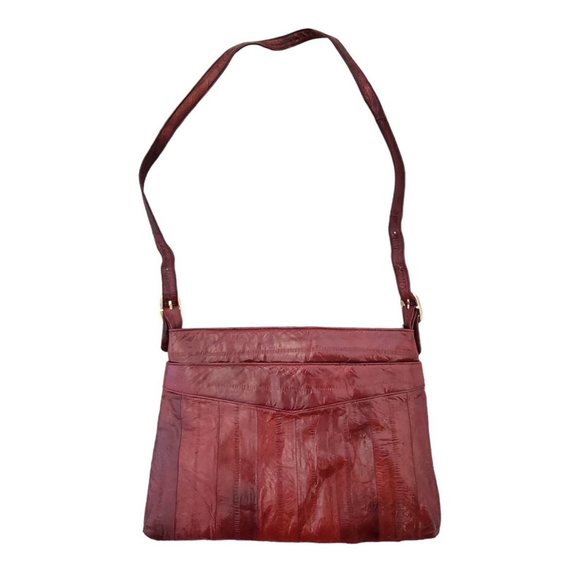 ショルダーバッグ EEL Products BOA BOA BAG ANIMAL RED Vintage 70s Eel Skin Leather Crossbody Purse Red Sunco Zipper