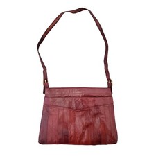 Vintage 70s Eel Skin Leather Crossbody Purse Red SUNCO Zipper Shoulder Bag Korea
