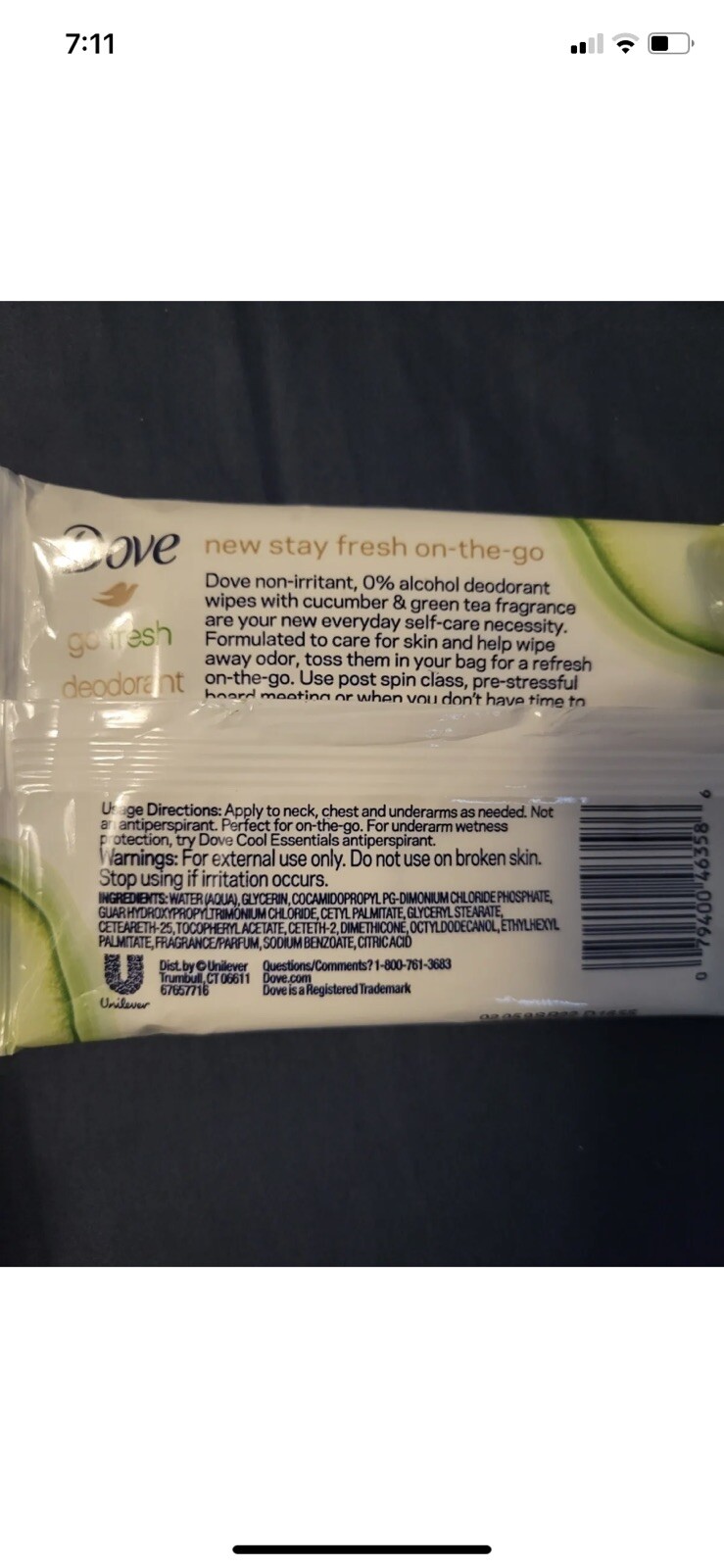 Lot of 2 Dove Go Fresh Deodorant Wipes Cucumber and Green Tea 10 Towelettes Ea