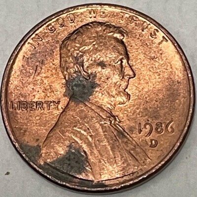 1986 D Lincoln Memorial Cent - Wide AM, Light Struck USA, Error