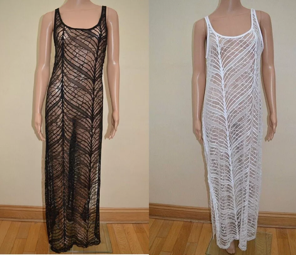 New M S Black or White Lace Beach Maxi Dress Cover Up UK 10 12 14