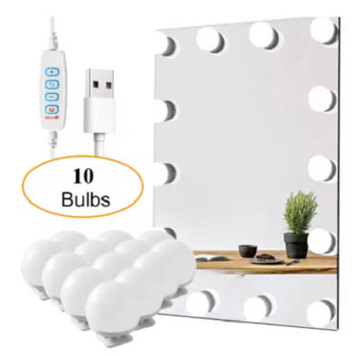 Abnehmbare 10 LED Spiegelleuchte Make-up Schminktisch 3 dimmbare USB DIY Lampe L