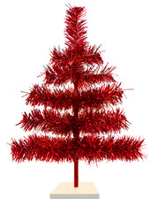 Red Tinsel Christmas Tree Decorative Tabletop Holiday Tree 18in