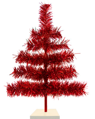 Red Tinsel Christmas Tree Decorative Tabletop Holiday Tree 18in