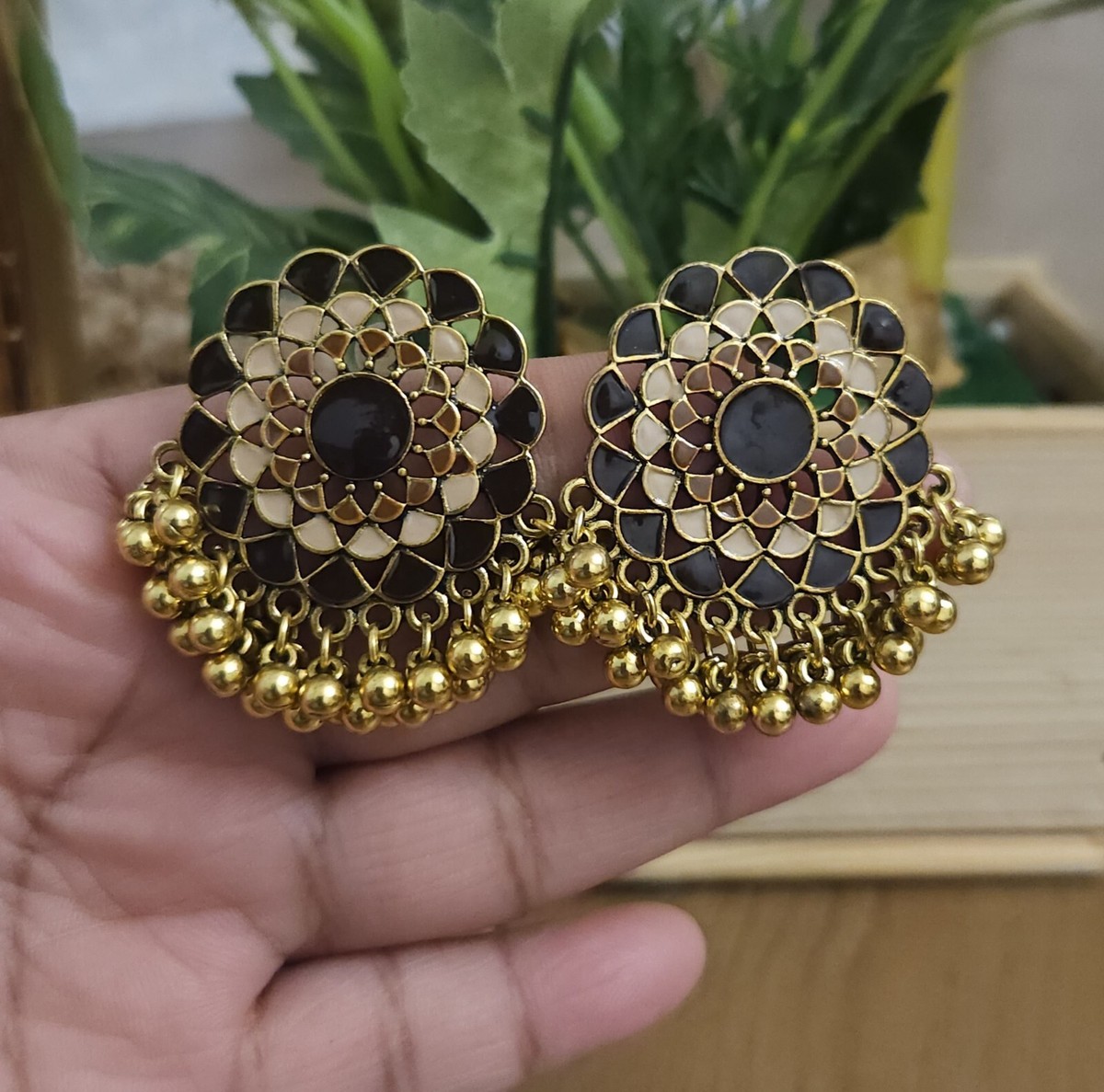 brown Indian Pakistani Jewellery Meenakari gajra studs Earrings