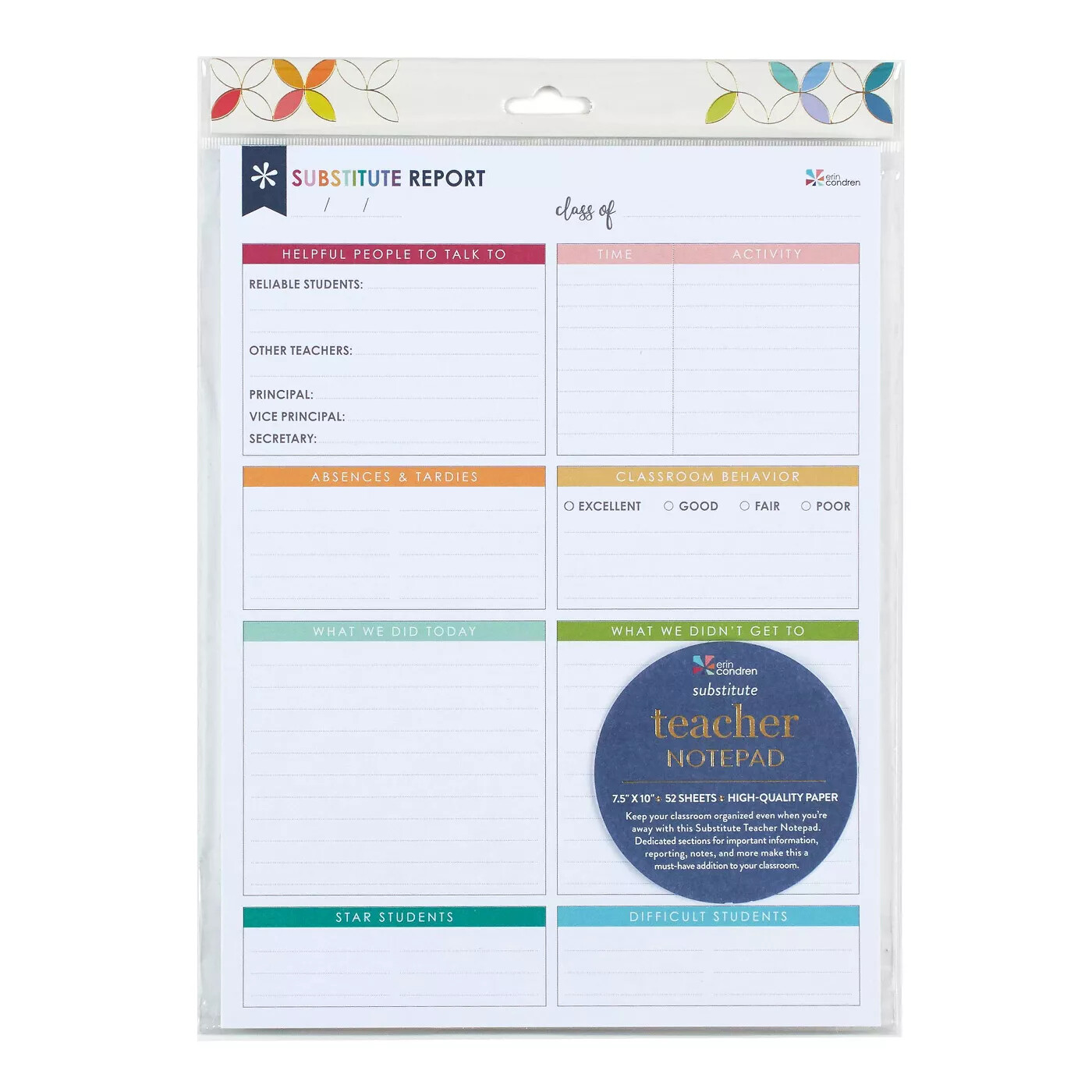 Substitute Teacher Notepad 7.5" x 10" - Erin Condren 840114719302 | eBay