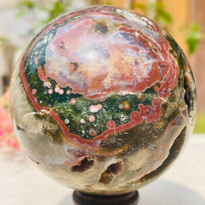 470g Natural Red Green Ocean Jasper Quartz Crystal Sphere