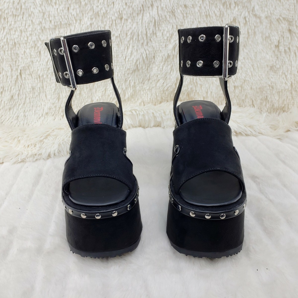 Camel 102 Stacked Black Velvet Platform Sandals Goth Punk 6