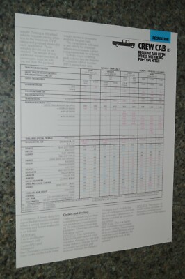1981 CHEVY TRUCK CREW CAB/VAN ORIGINAL DEALER SPECS MAX TRAILER LOAD WEIGHT INFO
