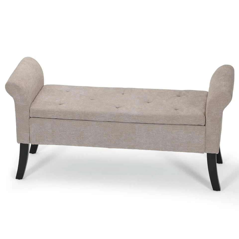 Banco de Almacenamiento Rectangular Sala Dormitorio Beige 25" Elevador Superior Reposapiés con Brazos Foto 2 de 4