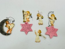 Vintage Christmas Hard Plastic Angels Glittery Star and Moon Ornaments Germany