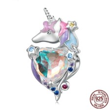Unicorn Charm 925 Silver Zircon fits Bracelet Necklace