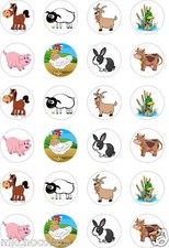 24 x PRECUT CARTOON FARM ANIMALS/HORSE/SHEEP RICE/WAFER PAPER CUP CAKE TOPPERS