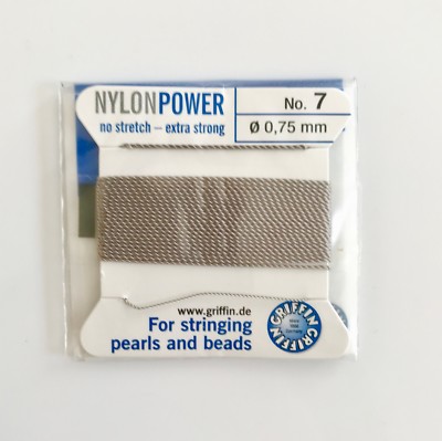 GRAU NYLON POWER SEIDIG SCHNUR FADEN 0,75mm SCHNUR PERLEN & PERLEN GRIFFIN 7