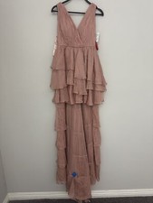 IEENA Mac Duggal Pink Sleeveless Bodysuit V-Neck Layered Maxi Dress 55320 Size 6