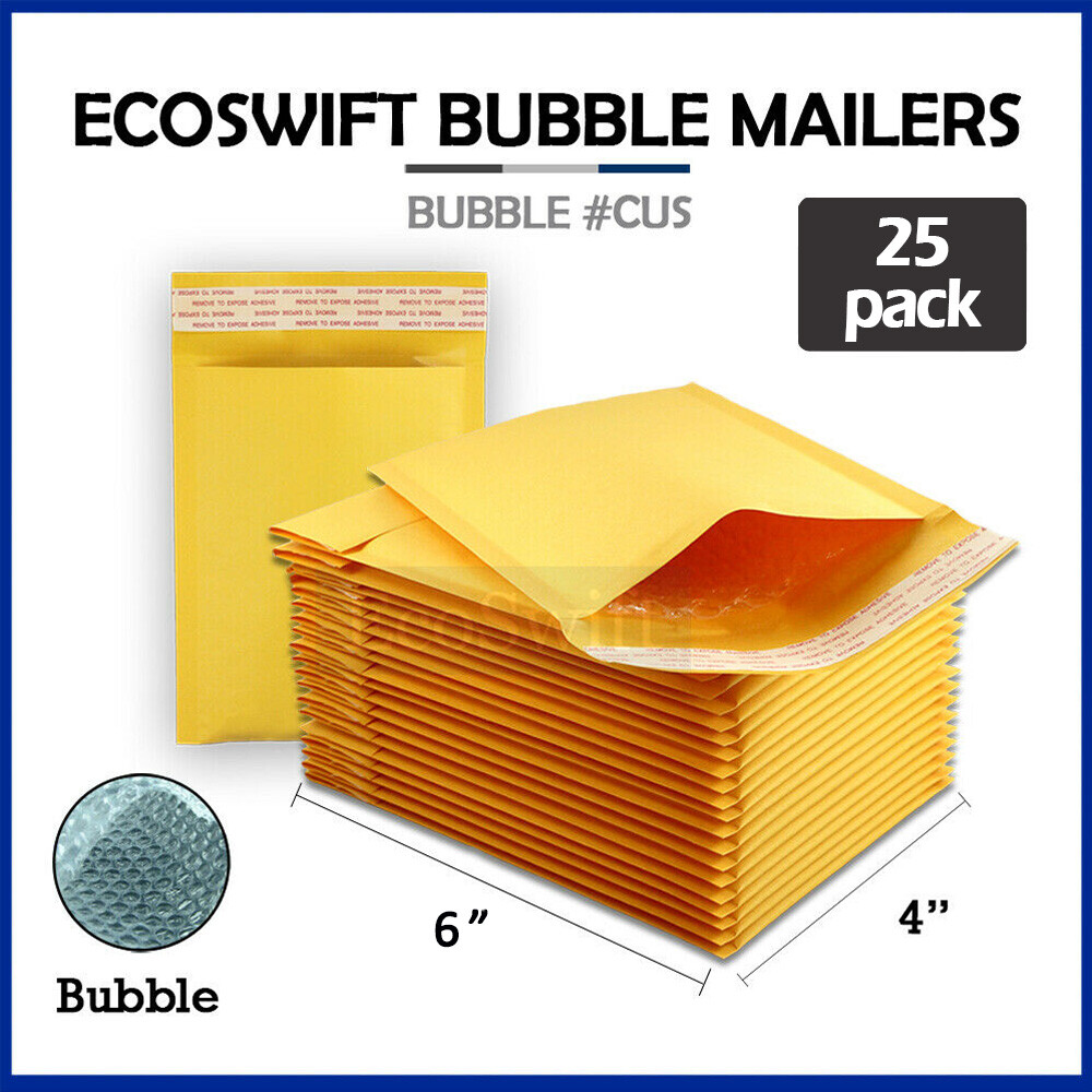 25 #0000 4 x 6 ECOSWIFT SMALL SELF SEAL KRAFT BUBBLE MAILERS PADDED ENVELOPES