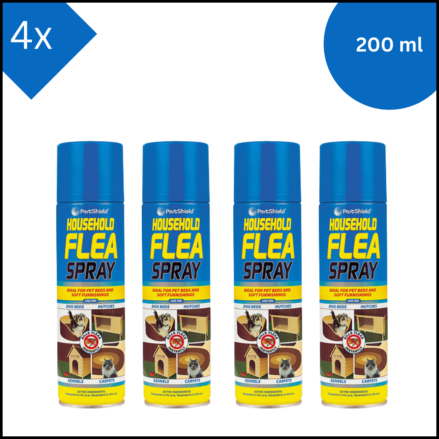 4 x 200ml Flea Killer Spray Aerosol Animal Dog Cat Pet Bed for Home