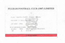 Ticket 1996/97 FA Youth Cup 1st Round - FULHAM v. GILLINGHAM