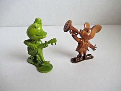Two Vintage IDL Plastic Animal Band Figures Hong Kong Rare Frog and Mouse