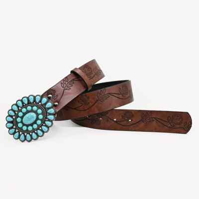 WOMEN WESTERN BROWN LEATHER BELT TURQUOISE Size M/L belt  display picture 1