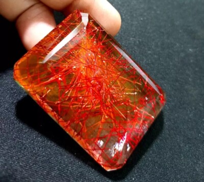 EMERALD Cut Red Rutilated Quartz EGL Certified 216-218 Ct Natural Loose Gemstone