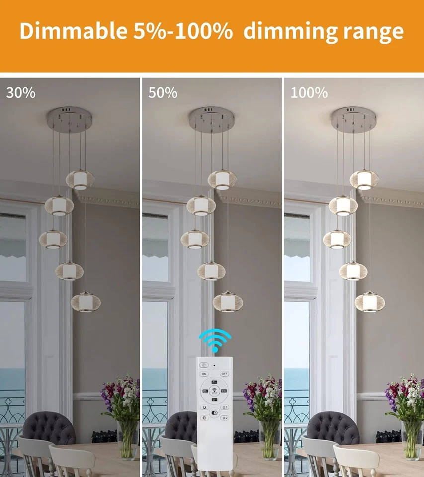 Araña Colgante LED Integrada Moderna Oracle 5 Luces Cromo 40W Q&S Foto 4 de 4