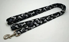 Bones & Paw Prints on Black Dog Lead Leash Handmade Custom Designer