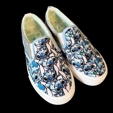 Disney Lilo  Stitch Kids Slip On Sneakers Ground Up Blue Glitter Shoes 1 NWOT
