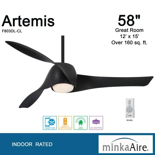 Minka Aire Artemis 58" Ceiling Fan - Coal 3-Blade Remote Control - Picture 4 of 5