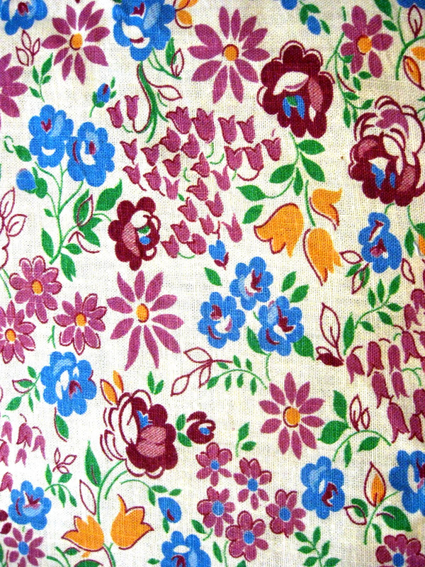 Vtg Feedsack Flour Sack Fabric 40s Burgundy & Blue Flowers Remnant Quilt